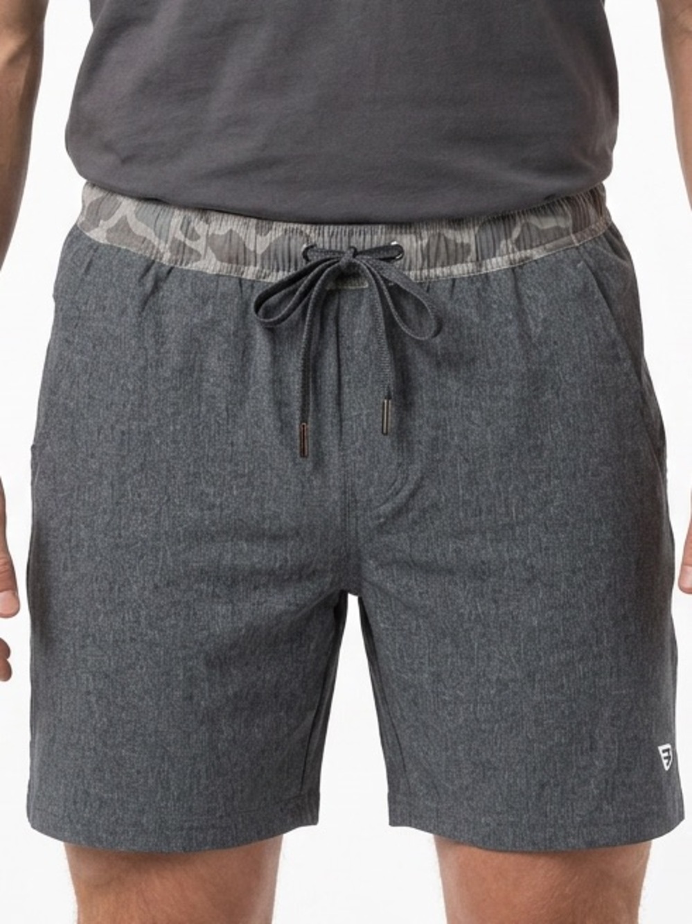 BURLEBO | Dark Gray Athletic Shorts with Camo Waistband Men’s Size Small